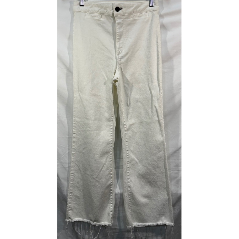 ASKK NY Cropped Brighton Ivory White High Rise Wide Leg Raw Hem Jeans W12960766
